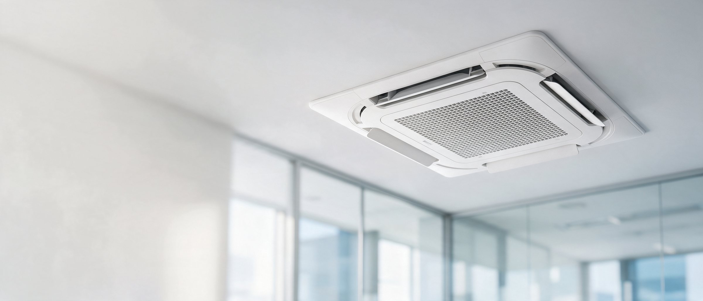 Ceiling cassette air conditioner in a modern office