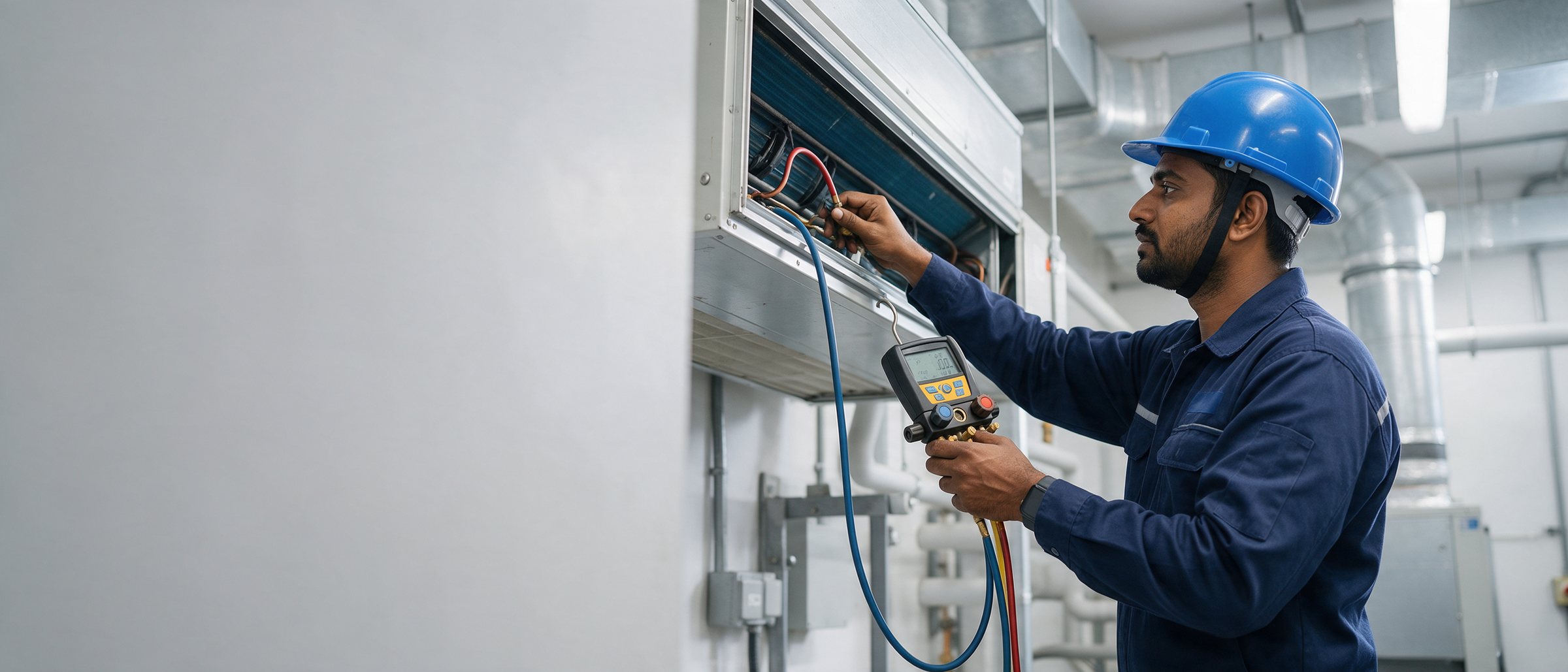 HVAC engineer servicing a ducted unit